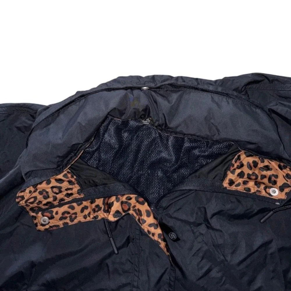 Lauren James Womens XXL Black Leopard Print Accent‎ Anorak Windbreaker Jacket